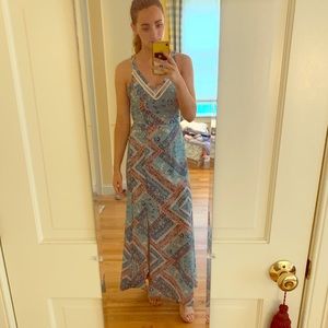 Turquoise/Pink Tie-Back Boutique Maxi Dress